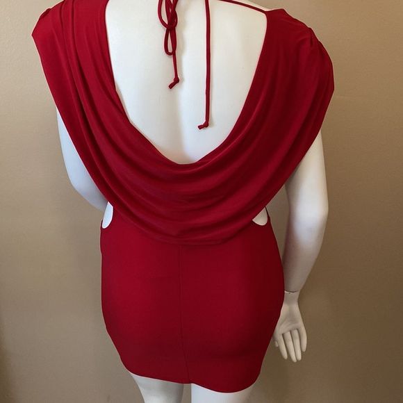 NWT Fashion Nova Deep Cowl Neck Red Mini Dress - Size XL - Picture 15 of 16